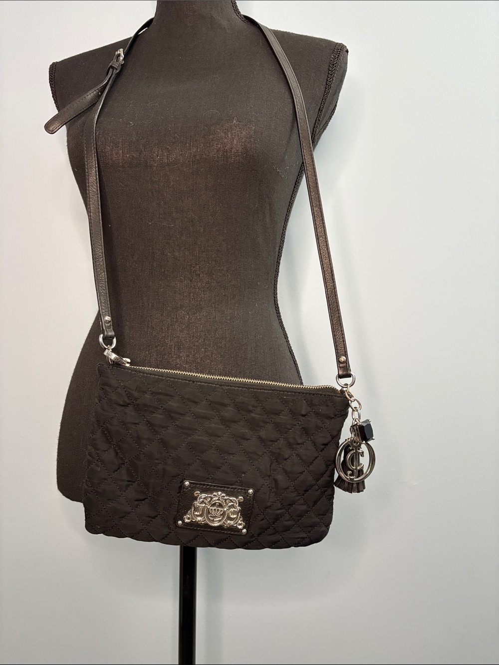 Juicy Couture Quilted Black Crossbody Bag with Logo Plaque